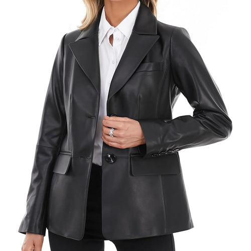 Women’s Black Blazer-Style Leather Jacket 
