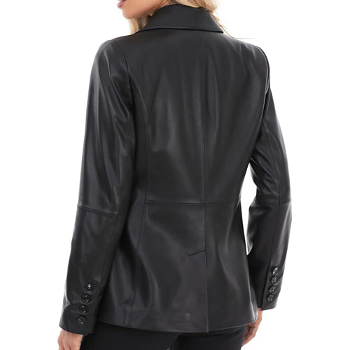 Women’s Black Blazer-Style Leather Jacket 