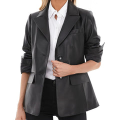 Women’s Black Blazer-Style Leather Jacket 