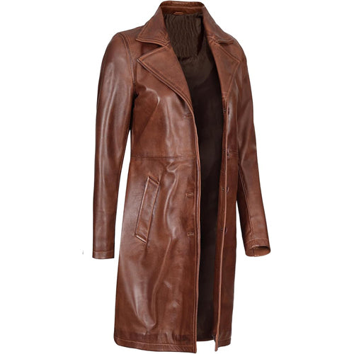 Women’s Full Long Leather Coat