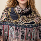 Premium Navy Blue Multicolor Paisley Wool Scarf for Women