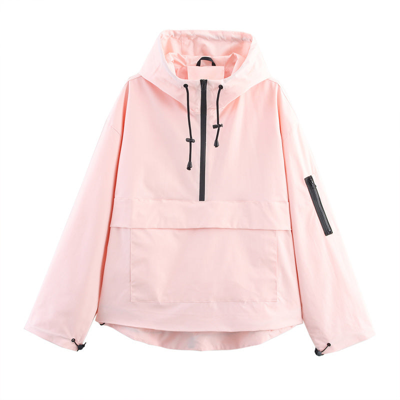 Women's Long Sleeve Zip Hooded Jacket With Pockets - Casual Sporty Windbreaker For Spring&Fall