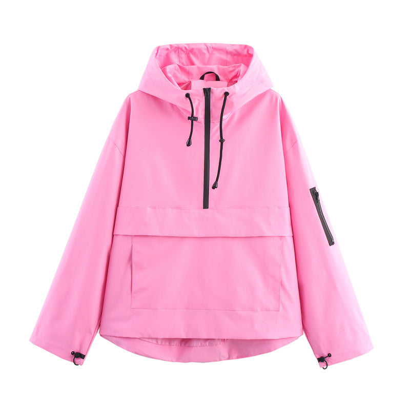 Women's Long Sleeve Zip Hooded Jacket With Pockets - Casual Sporty Windbreaker For Spring&Fall