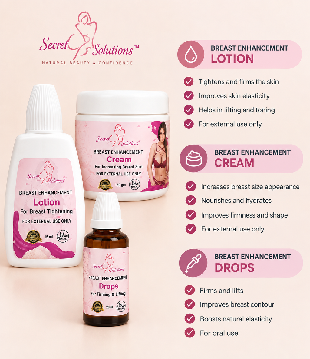 Breast Enhancement Kit – 3-Piece Bust Care Cream, Lotion & Drops Set
