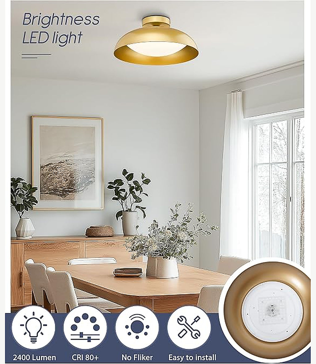 Modern Gold LED Flush Mount Ceiling Light – 24W, 5 Colour Temperatures