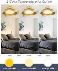 kudos Gold Flush Mount Ceiling Light 2-Pack, 16 Inch LED Light Fixtures, 24W/1300Lm Light Fixtures Ceiling Mount, 5CCT Adjustable,KDCL02-GD-2PK