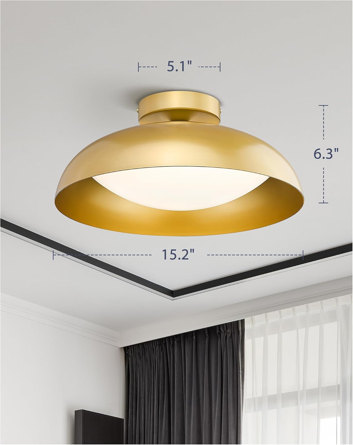 Gold Flush Mount Ceiling Light 2-Pack, 16 Inch LED Light Fixtures, 24W/1300Lm Light Fixtures Ceiling Mount, 5CCT Adjustable,KDCL02-GD-2PK