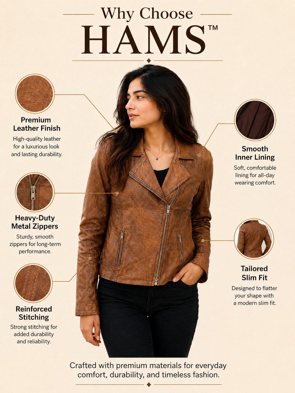 Women’s Brown Genuine Cow Leather Biker Jacket